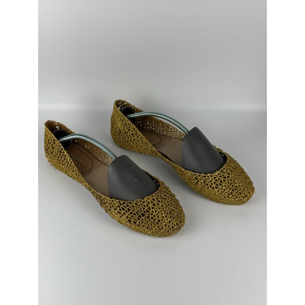 Melissa + Campana Womens Jelly Flats Shoes Metallic Gold Glitter Size 10